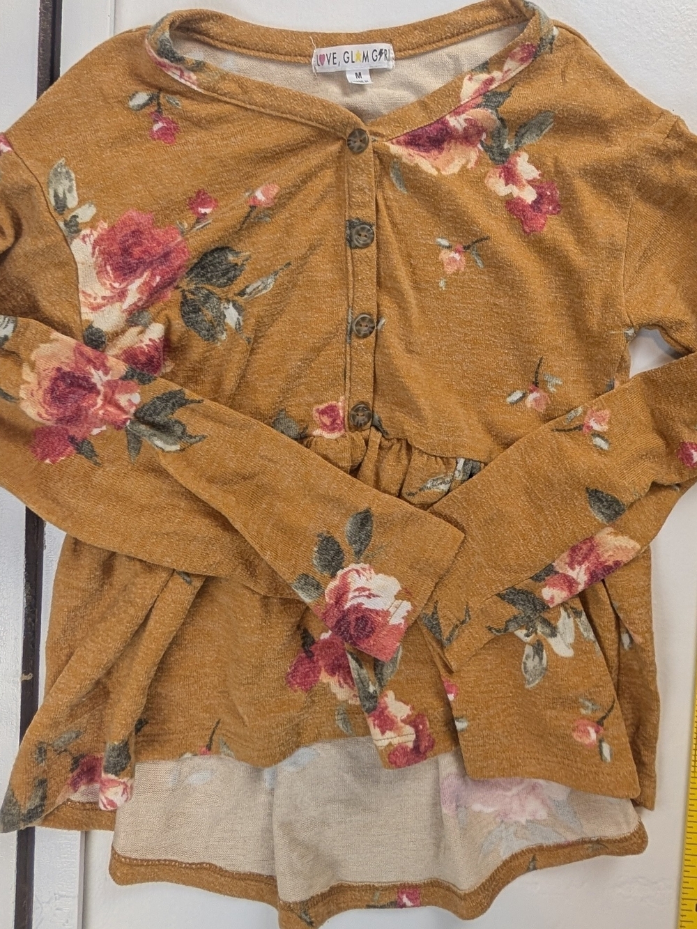 Love, Glam Girl Mustard Floral Henley Top - Kids